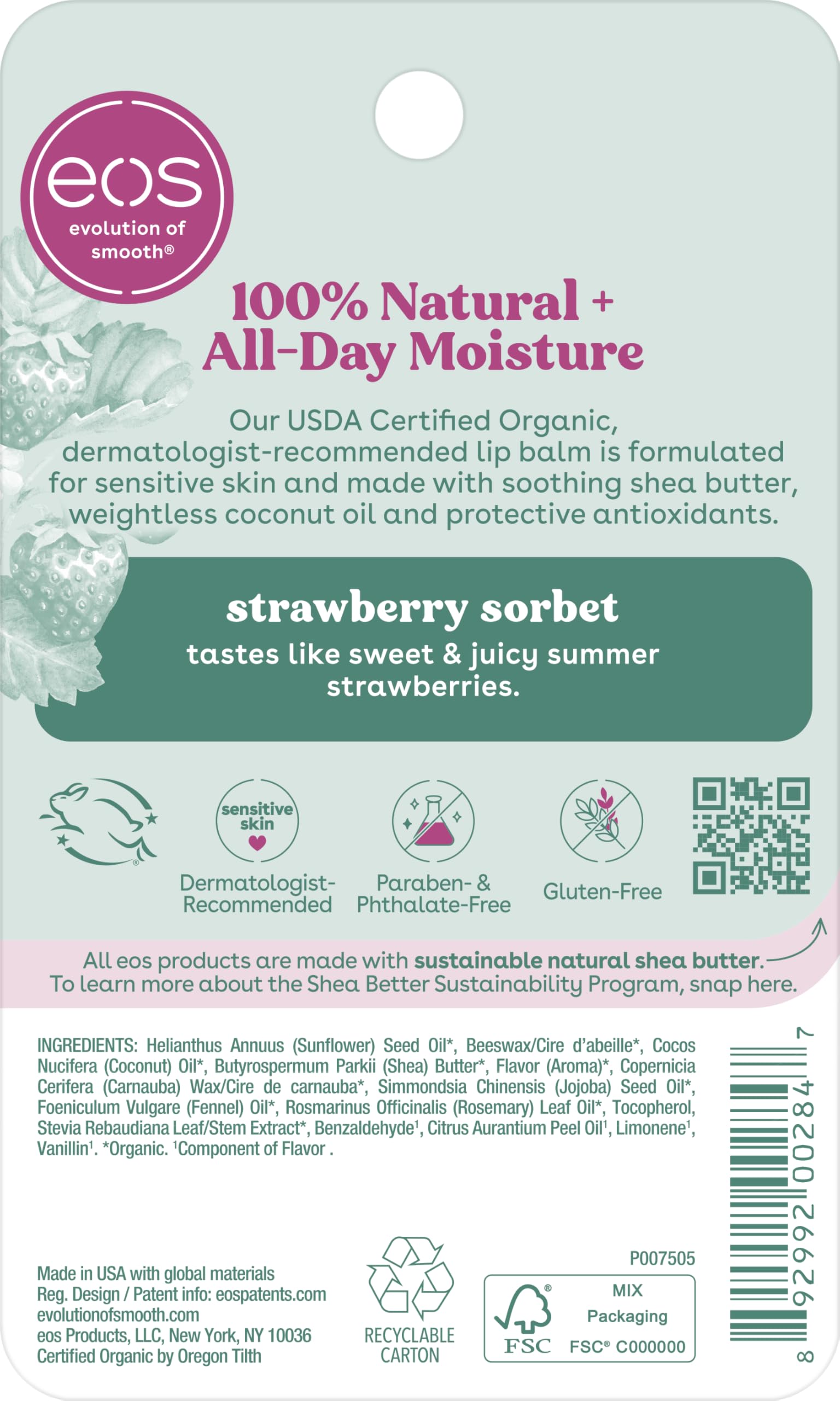 Eos 100 percent natural lip balm packaging details