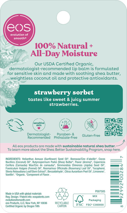 Eos 100 percent natural lip balm packaging details