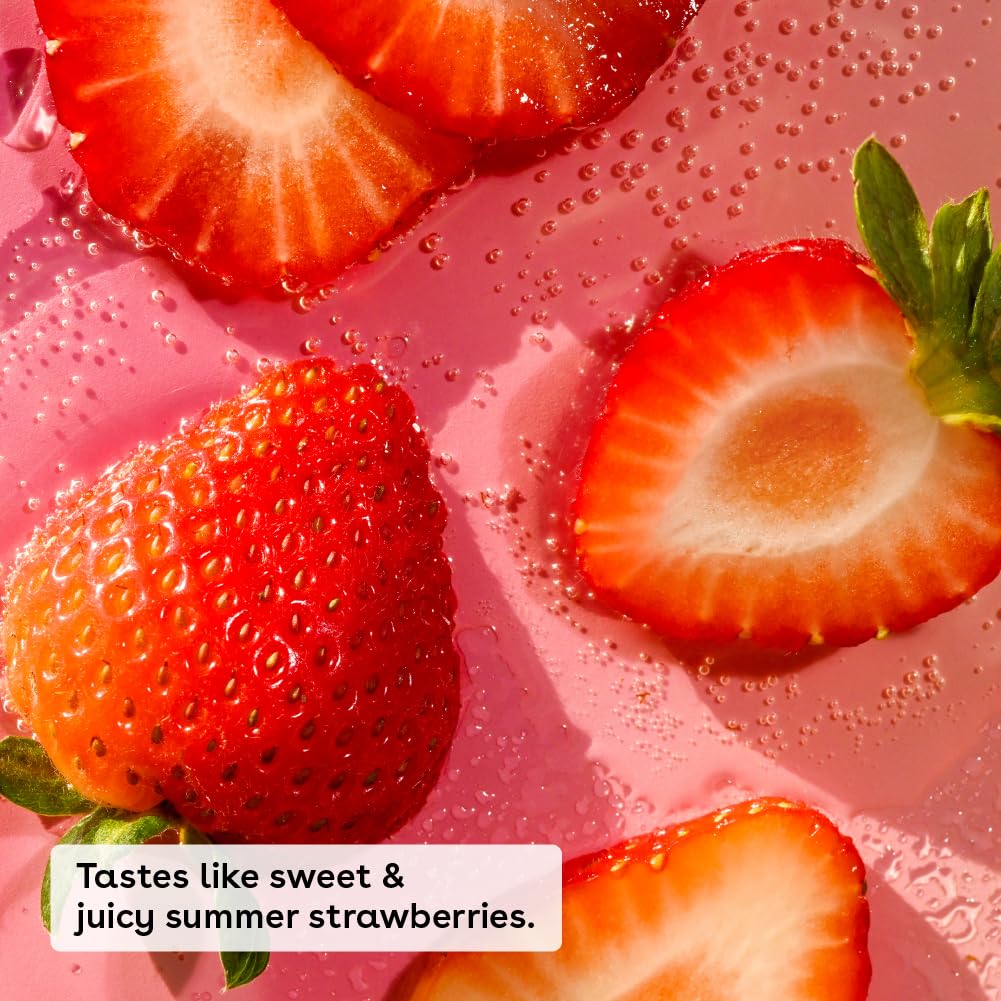 Side profile of Eos Strawberry Sorbet lip balm sphere