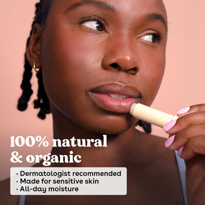 Eos organic lip balm open showing product texture