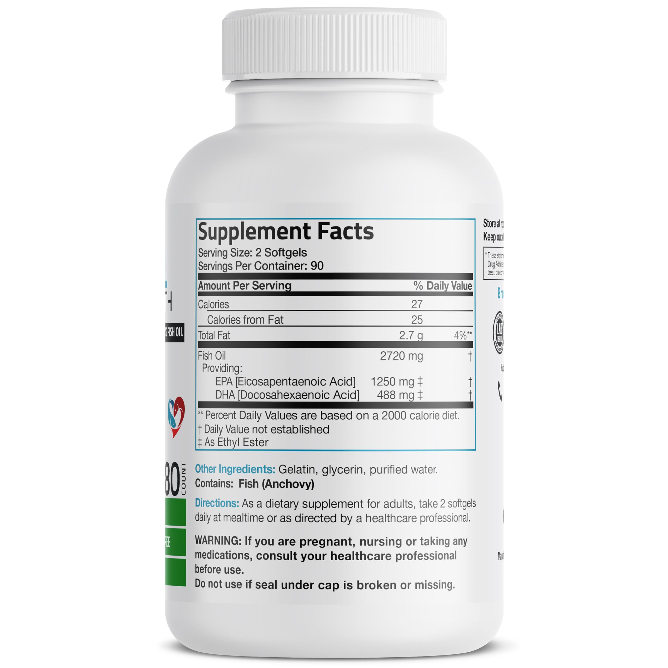 Bronson premium fish oil supplement 2720 milligrams label facts