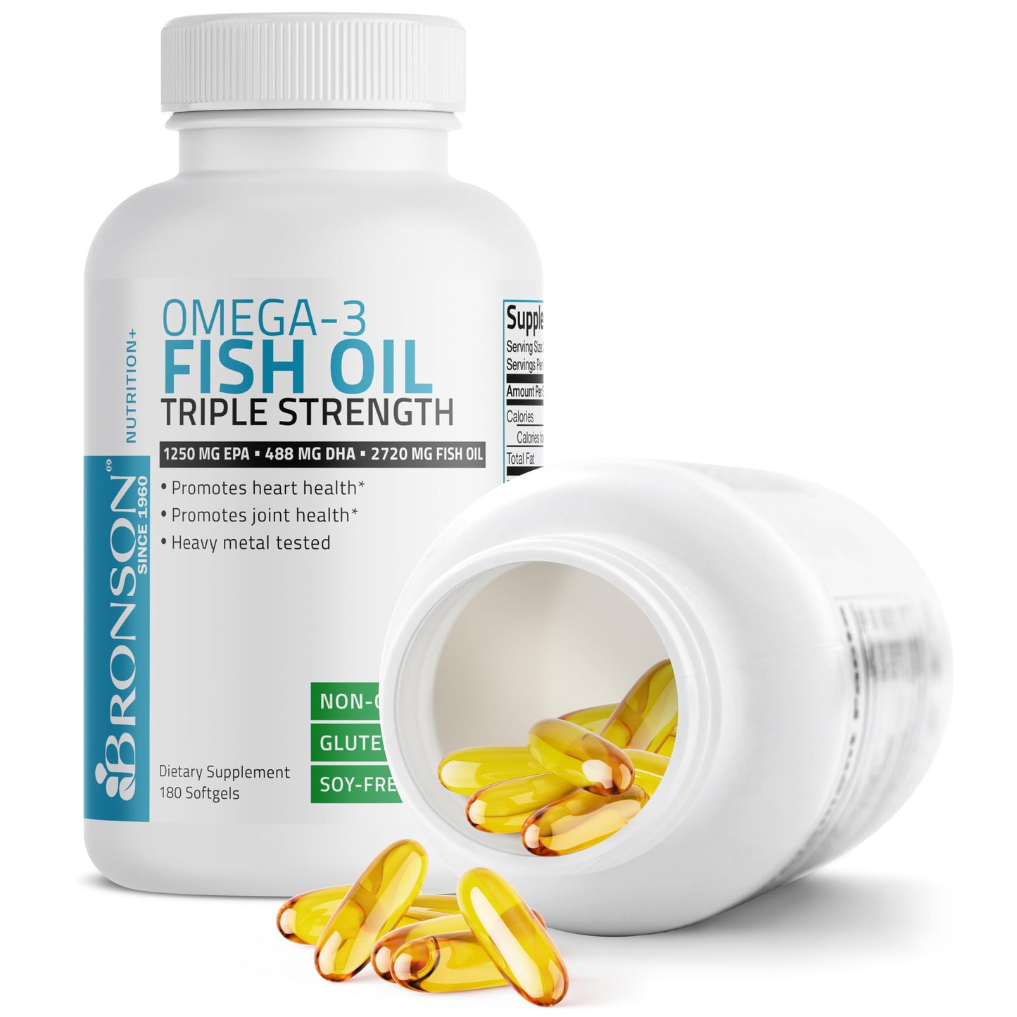 High EPA and DHA triple strength fish oil pills capsule close up