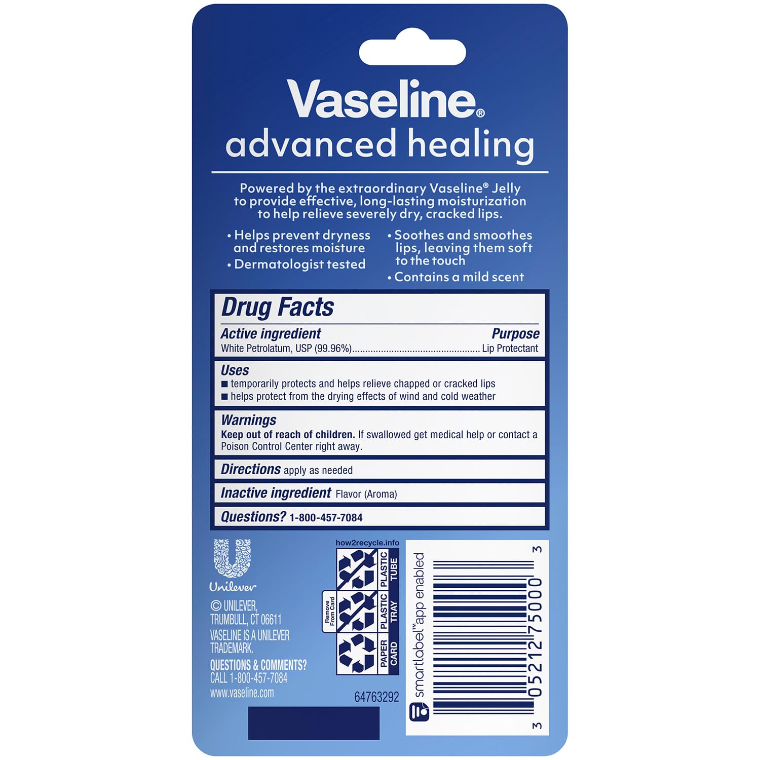 Vaseline Lip Therapy Advanced Healing tubes showing 0.35 ounce size