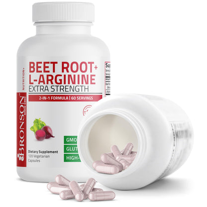 Authentic USA imported Bronson nitric oxide supplement bottle angled view showcasing plant-based vegetarian capsules.