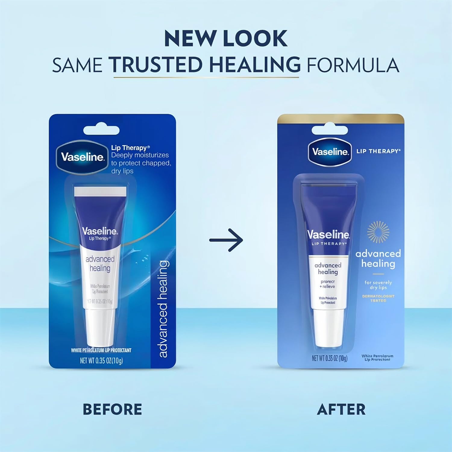 Side profile of Vaseline Lip Therapy Advanced Healing lip balm tube