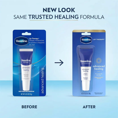 Side profile of Vaseline Lip Therapy Advanced Healing lip balm tube