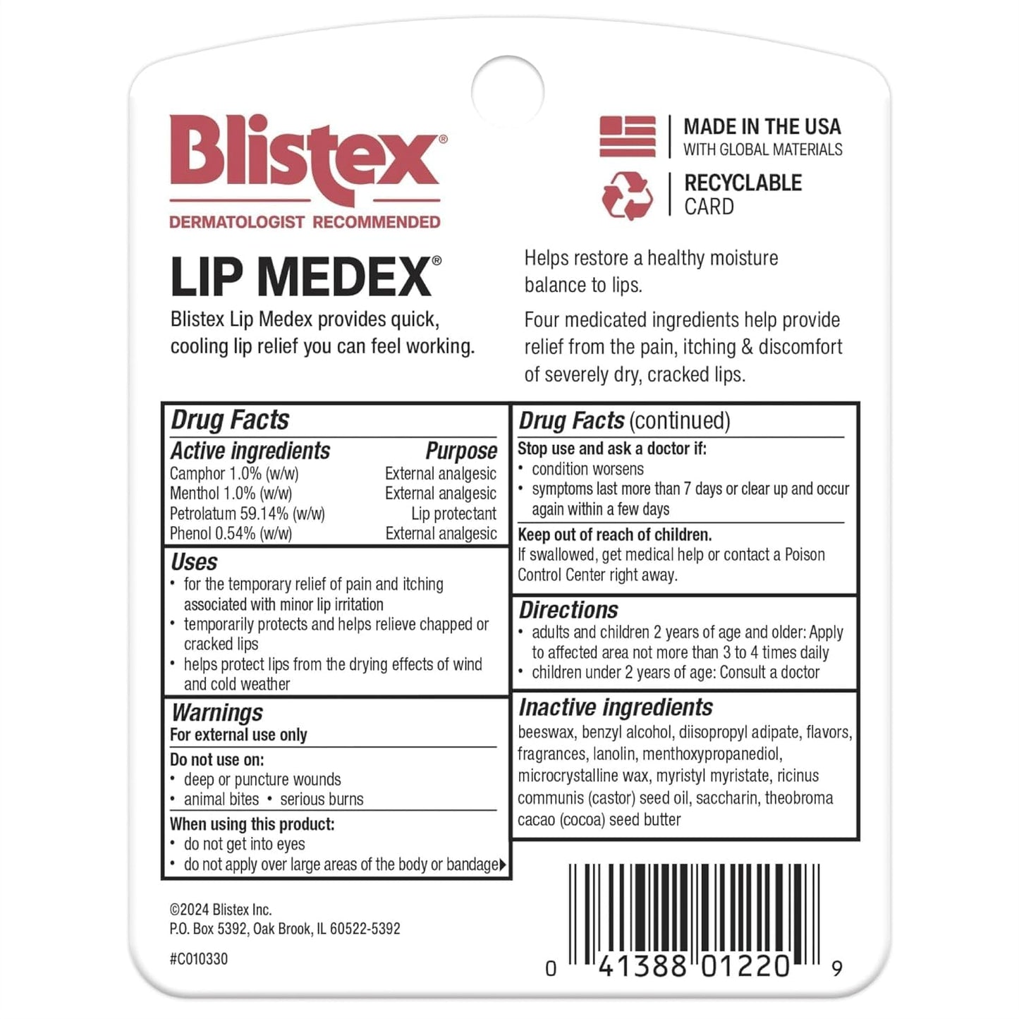 Blistex Lip Medex zero point twenty five ounce jars side perspective showing packaging