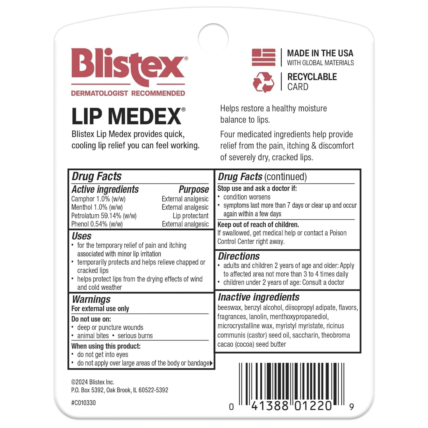 Blistex Lip Medex zero point twenty five ounce jars side perspective showing packaging