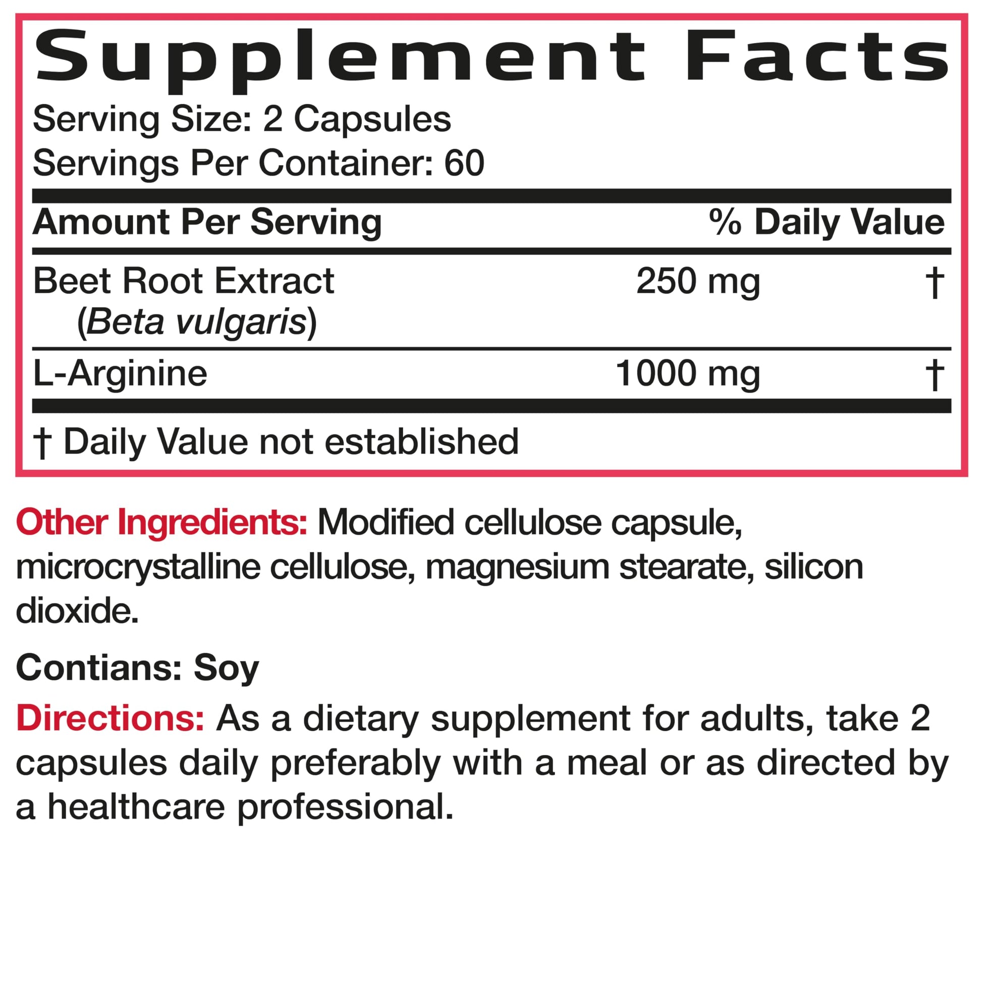 Full product packaging of Bronson Beet Root and L-Arginine showing daily performance and cardiovascular support benefits.
