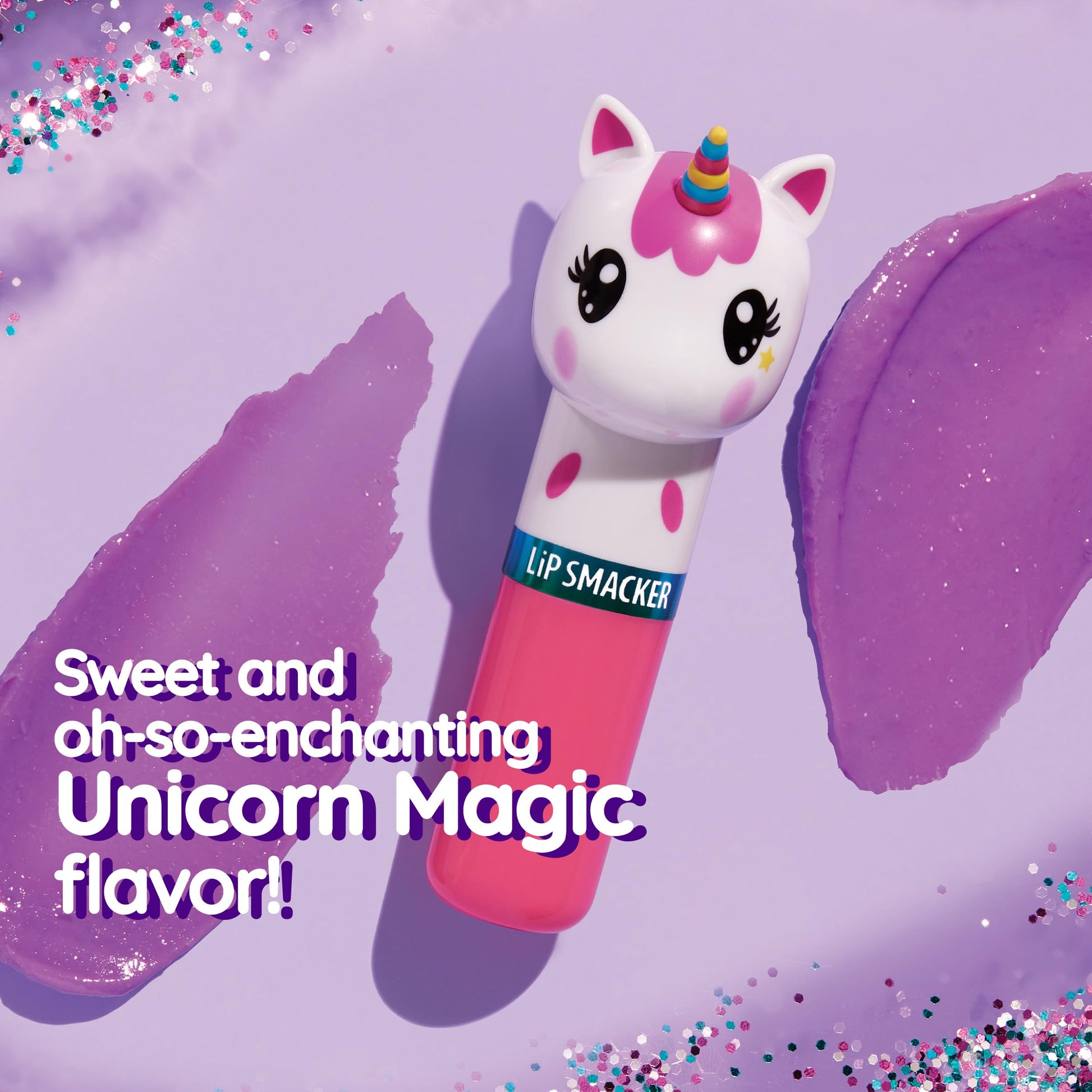 Authentic USA imported moisturizing clear lip balm stick with three-dimensional unicorn character.
