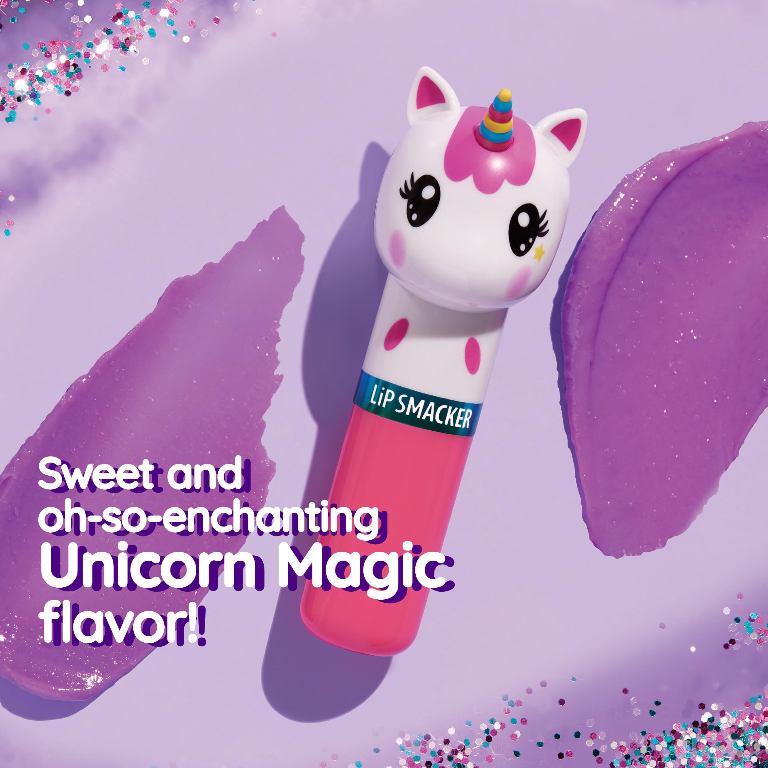 Authentic USA imported moisturizing clear lip balm stick with three-dimensional unicorn character.