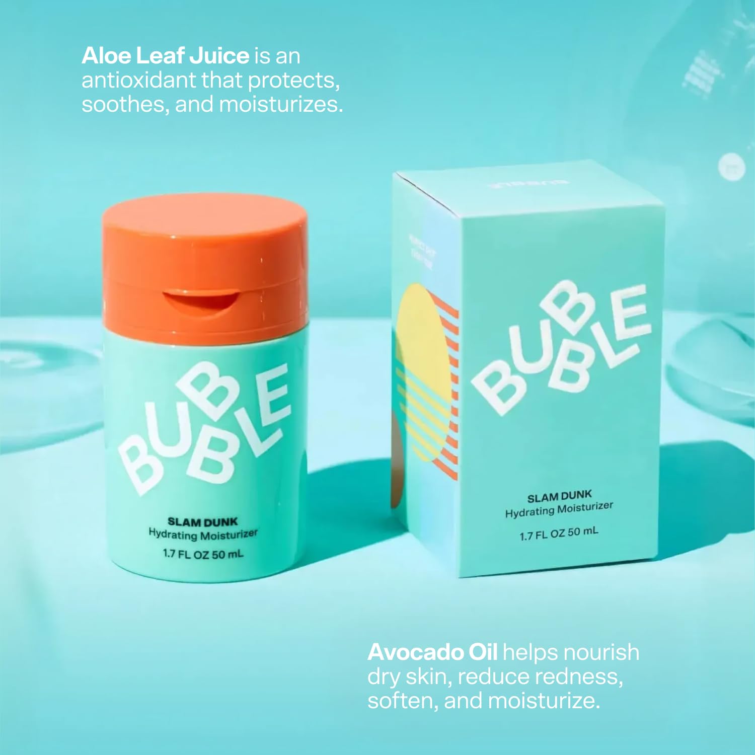 Authentic Bubble Skincare Slam Dunk moisturizer packaging showing dispensing pump