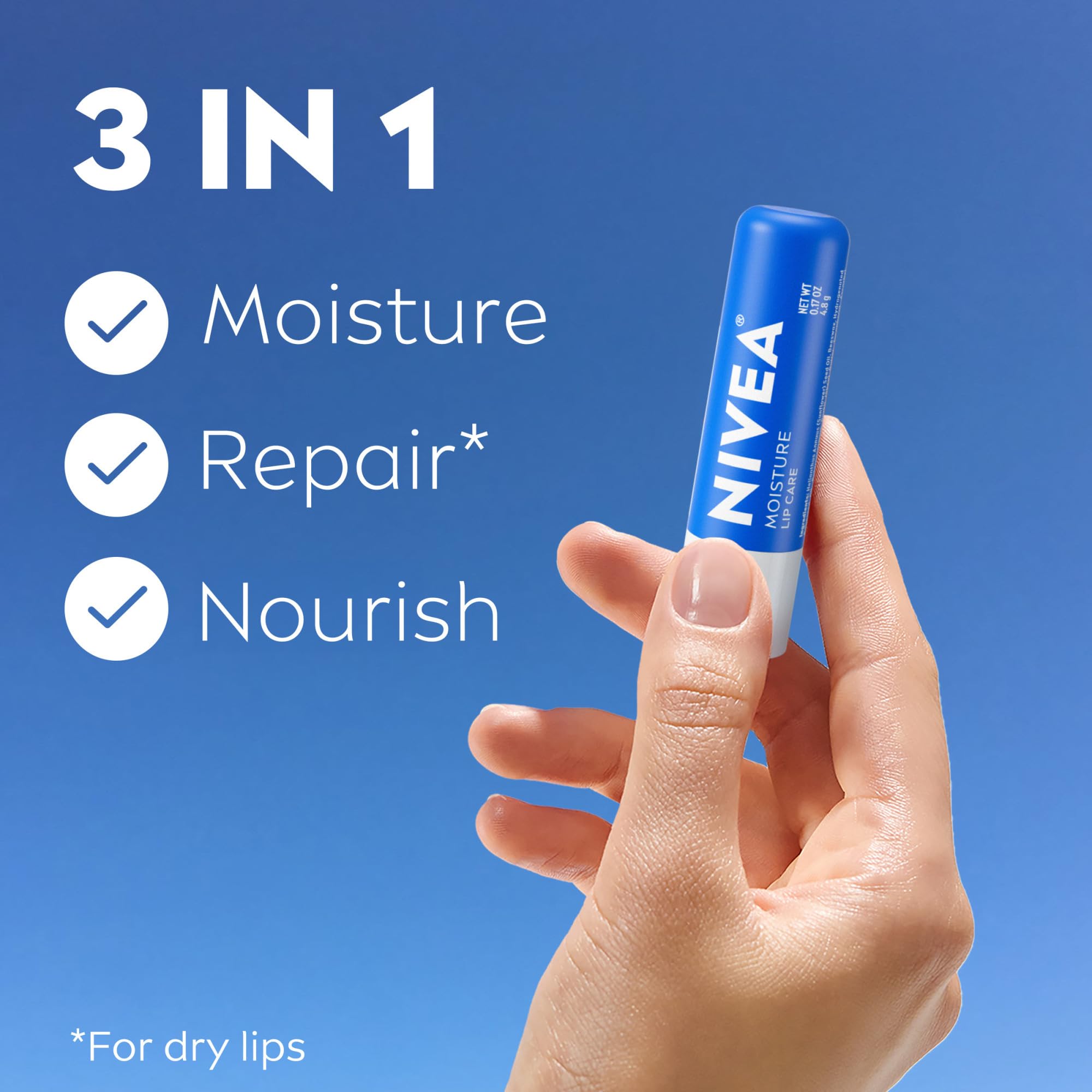 Close up of Nivea hydrating lip balm texture