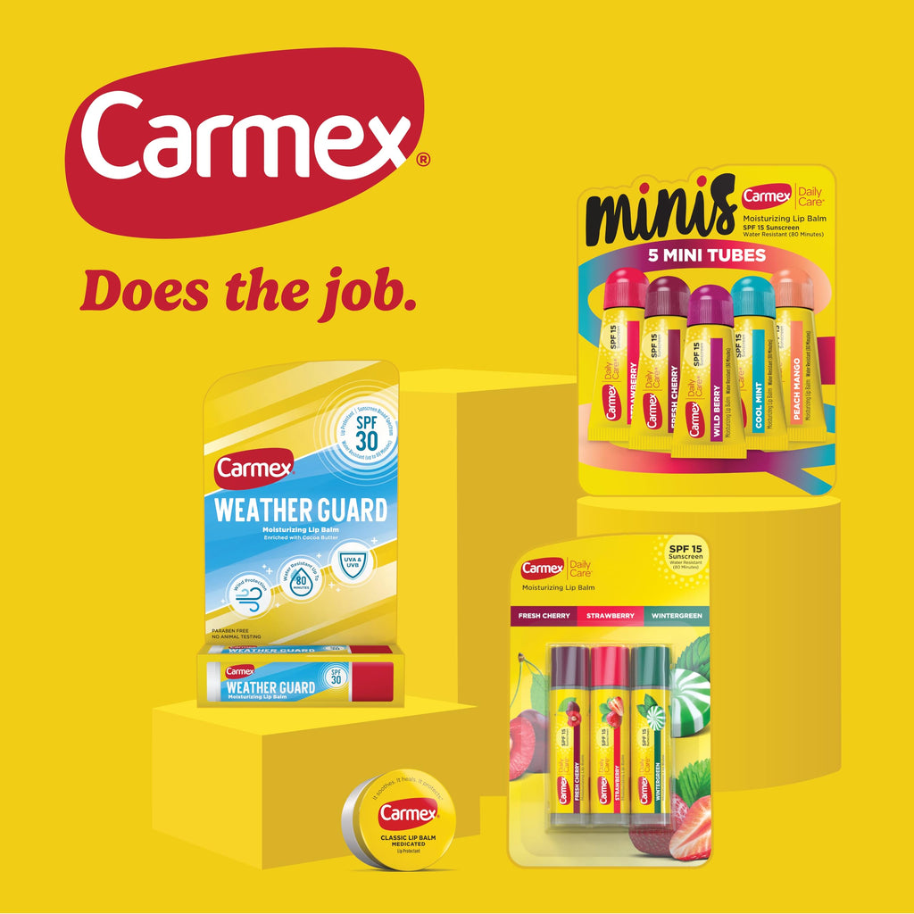 Carmex lip moisturizer sticks showing brand logo