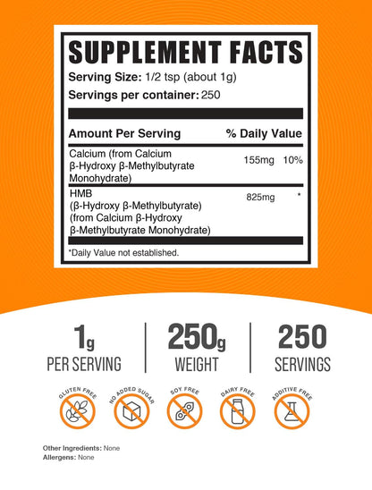Close up of BulkSupplements HMB powder nutritional label