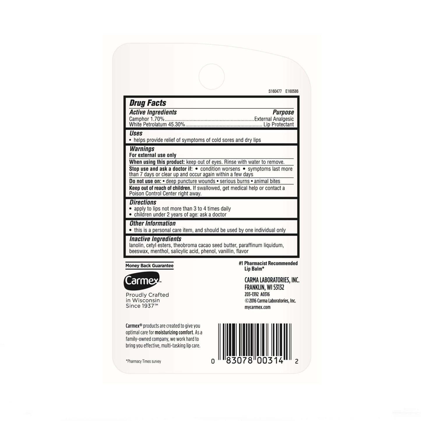 Close up of Carmex 0.35 Ounce moisturizing lip balm tube