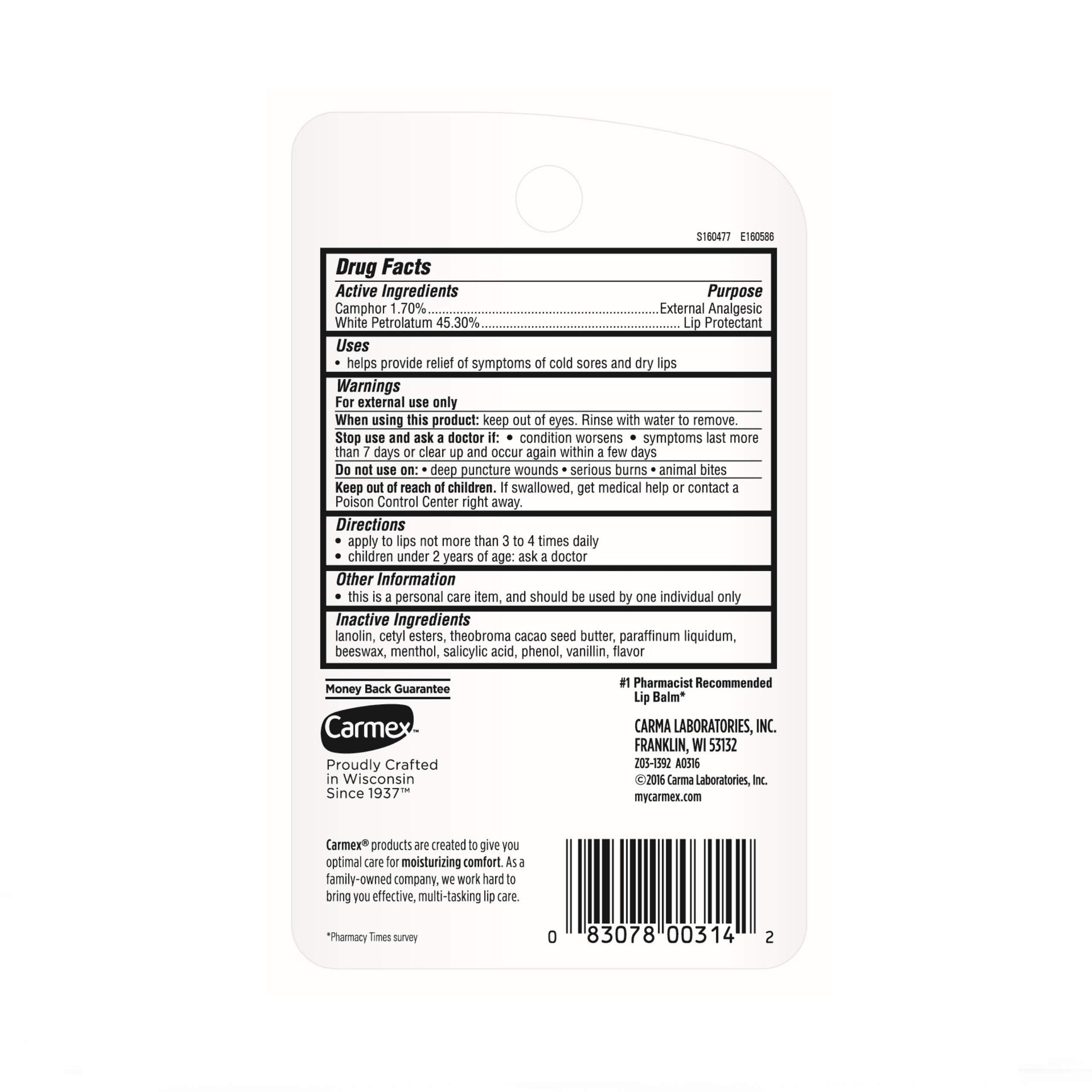Close up of Carmex 0.35 Ounce moisturizing lip balm tube