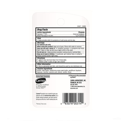 Close up of Carmex 0.35 Ounce moisturizing lip balm tube