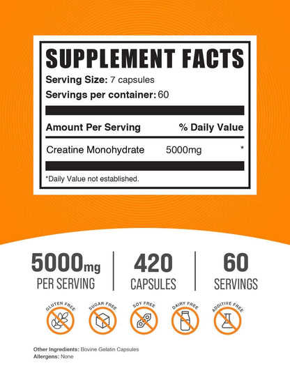 BulkSupplements Creatine Monohydrate 5000mg supplement facts label