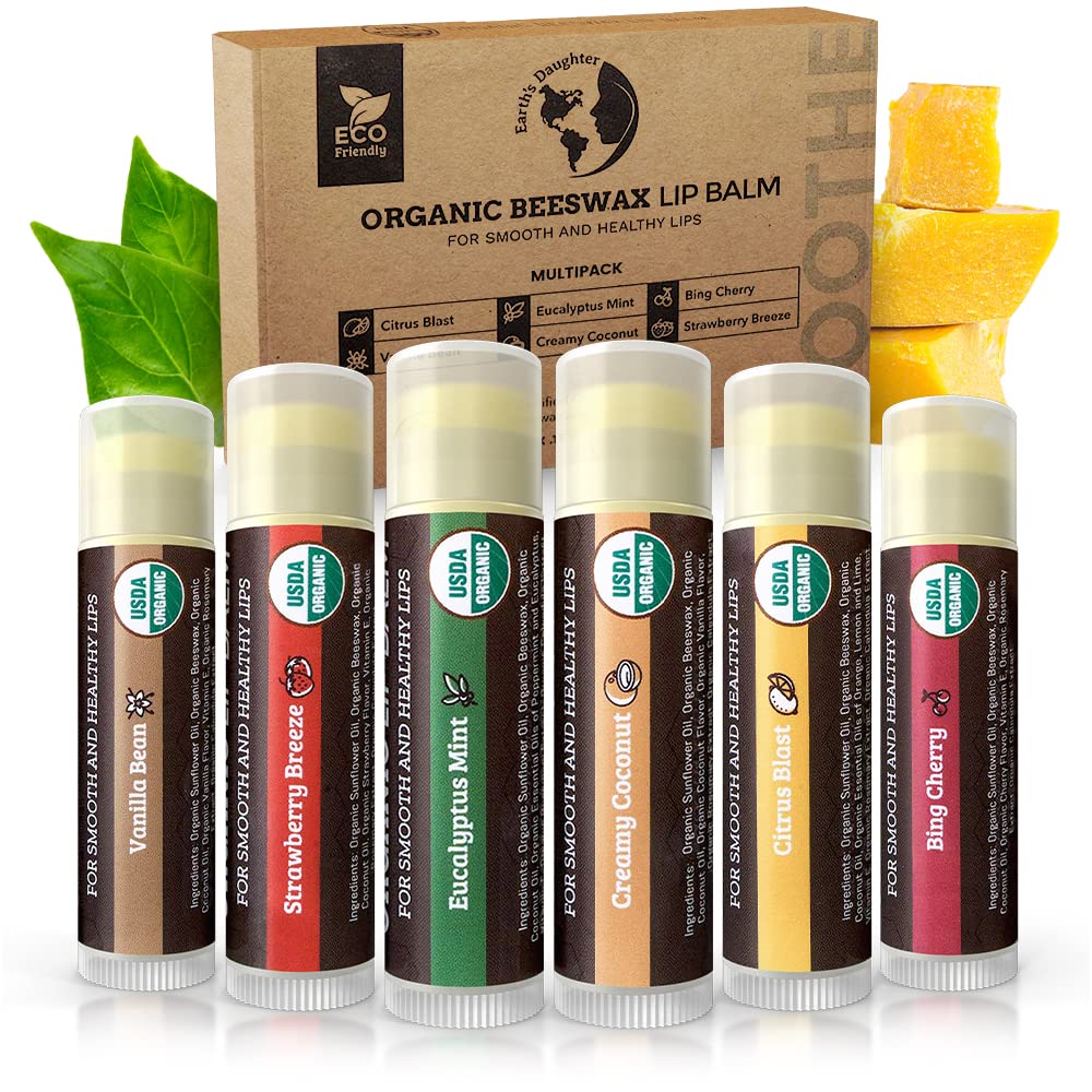 Six pack set of Earth's Daughter lip balm in eco-friendly packaging