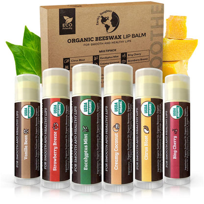 Six pack set of Earth's Daughter lip balm in eco-friendly packaging
