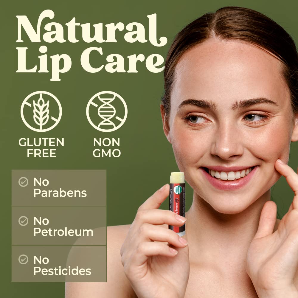 Top view of Earth's Daughter USDA organic lip balm collection