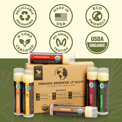 Earth's Daughter organic beeswax lip balm variety set for cracked lips