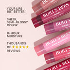 Close up of red dahlia tinted lip balm texture