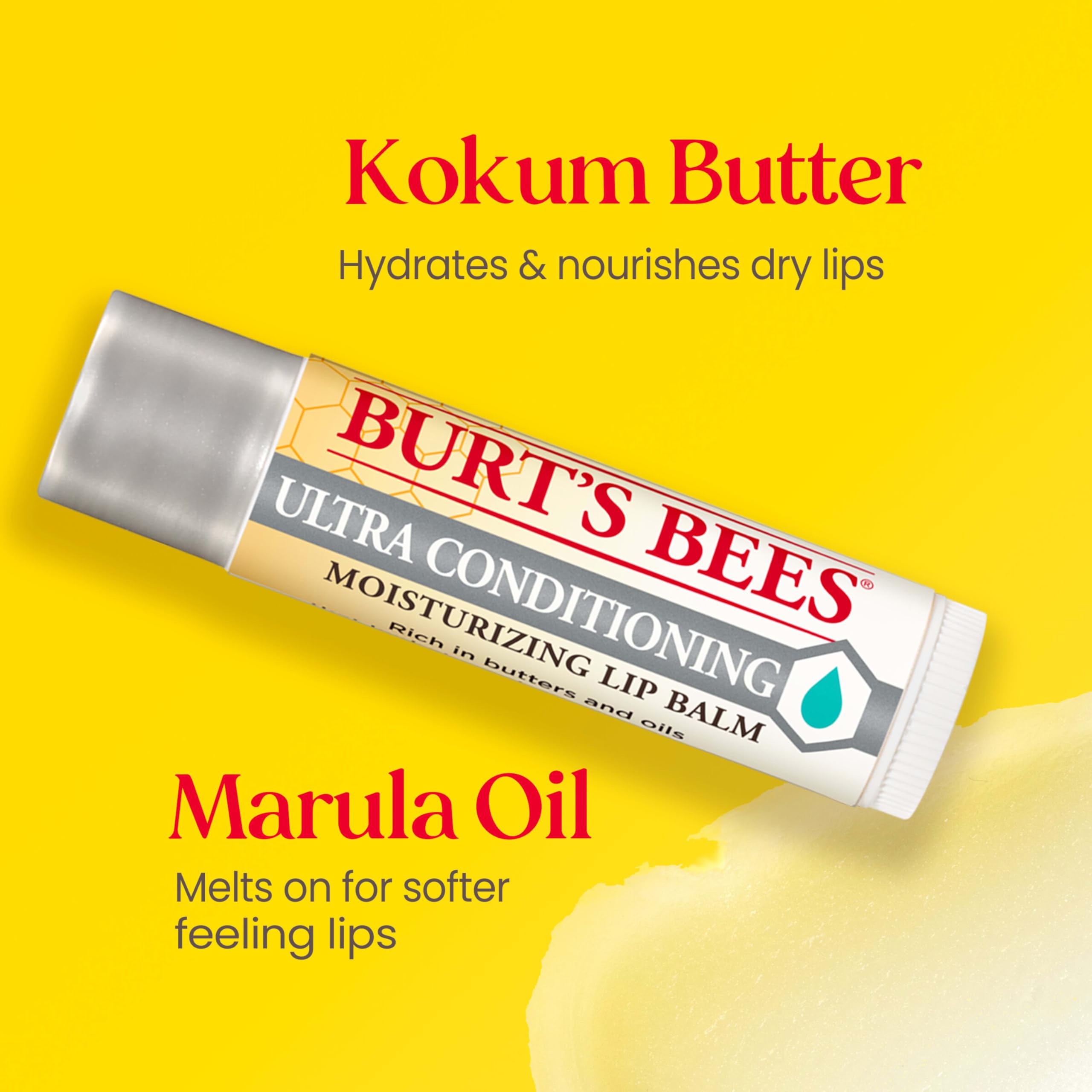 Individual uncap tube of Burt's Bees ultra conditioning balm showing the smooth texture.