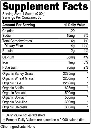 Bucked Up Organic Greens powder ingredient label detail