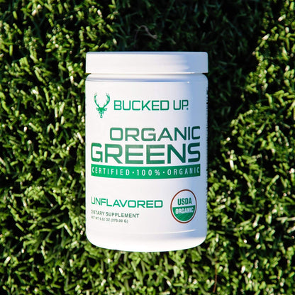 Scoop of Bucked Up Organic Greens superfood powder