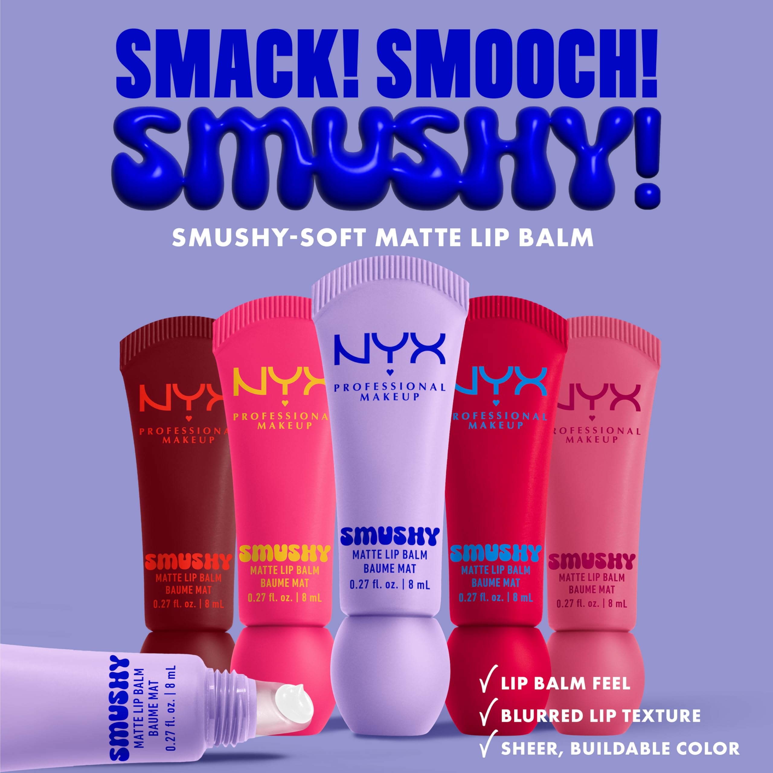 Model wearing NYX Smushy Matte Lip Balm Snuggle Szn