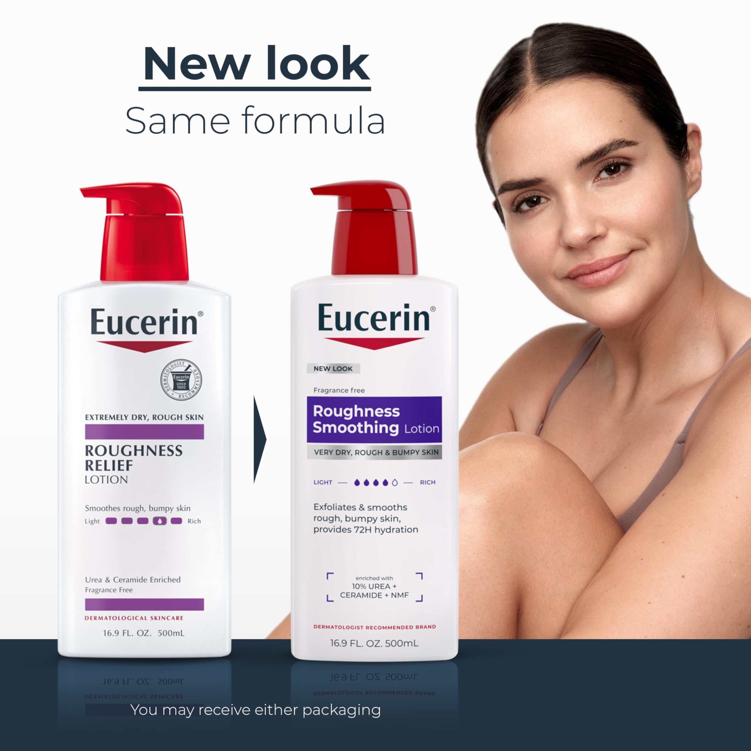 Eucerin Roughness Relief Body Lotion showing pump top dispenser