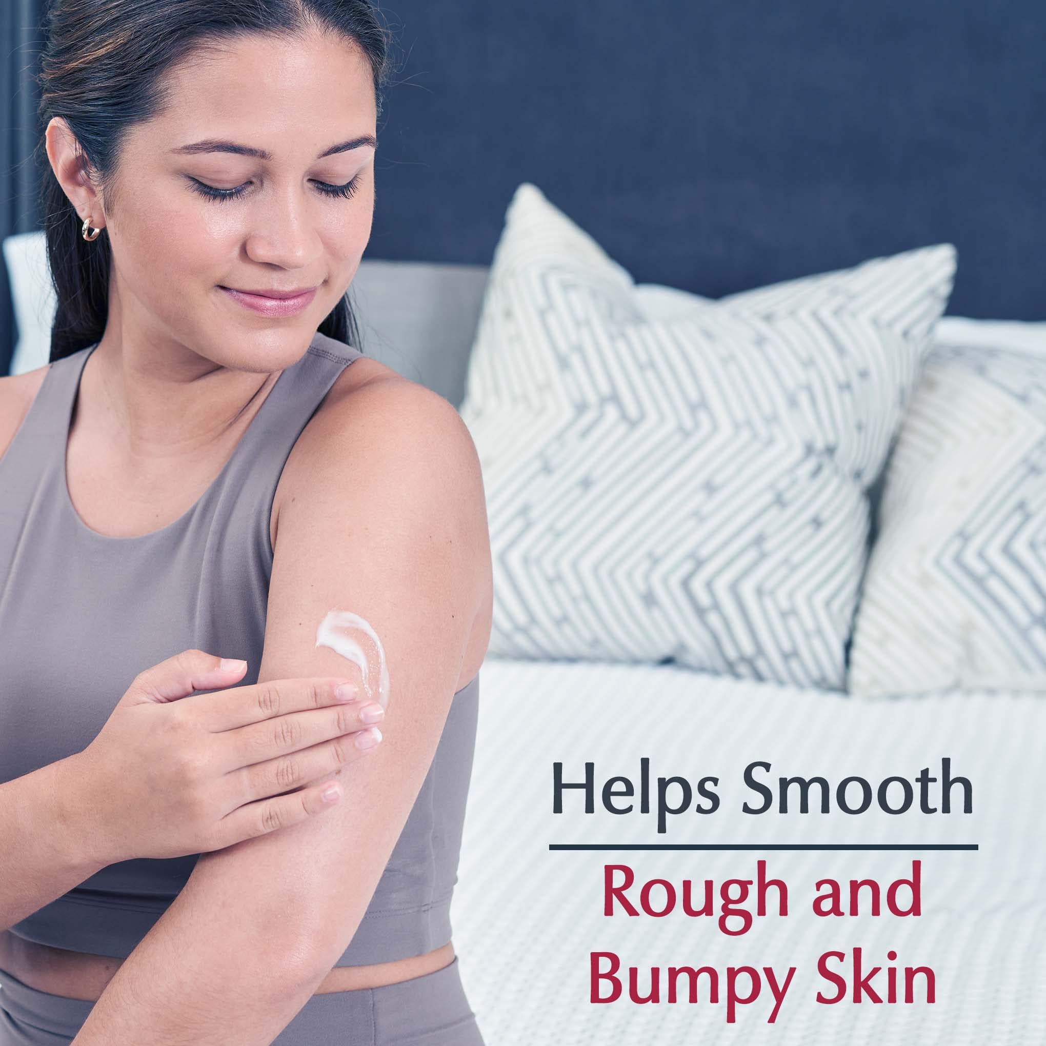 Texture demonstration of Eucerin Roughness Relief body moisturizer