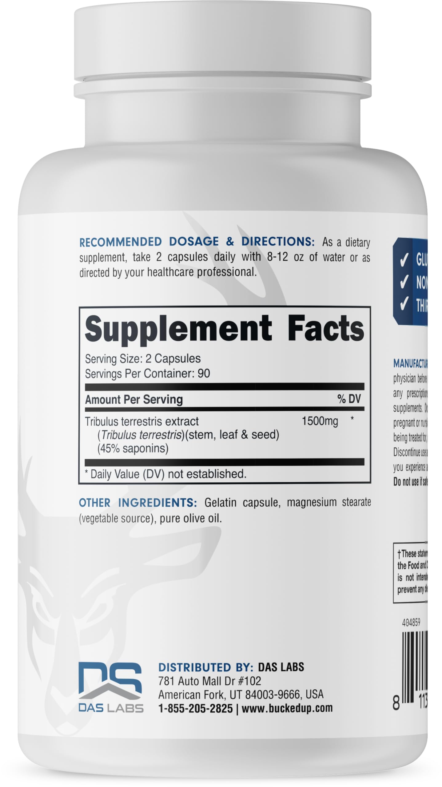 Bucked Up Tribulus 1500mg label supplement facts