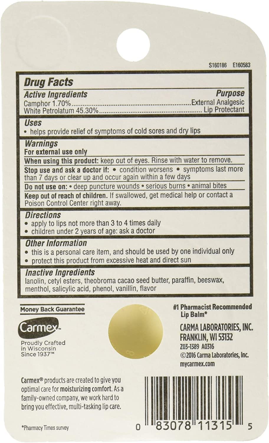 Carmex Classic Lip Balm pack of 3 tubes