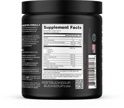 Bucked Up Racked BCAA with L-Carnitine for fat metabolism support.