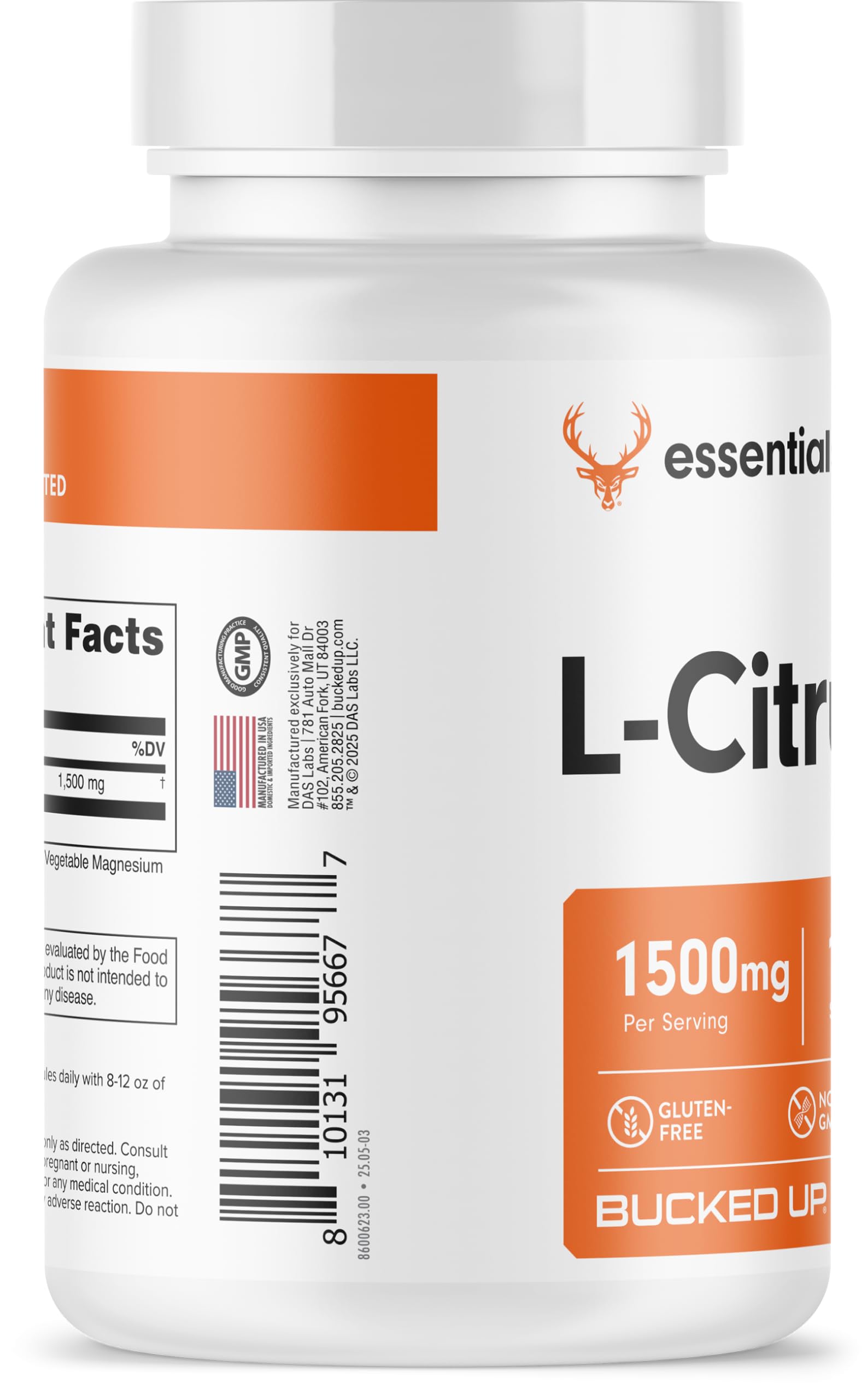 Bucked Up L Citrulline premium gym supplement bottle showing serving size details