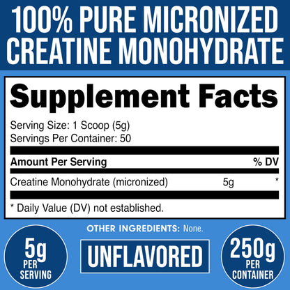 Bucked Up Creatine Monohydrate 250g Supplement Facts Label