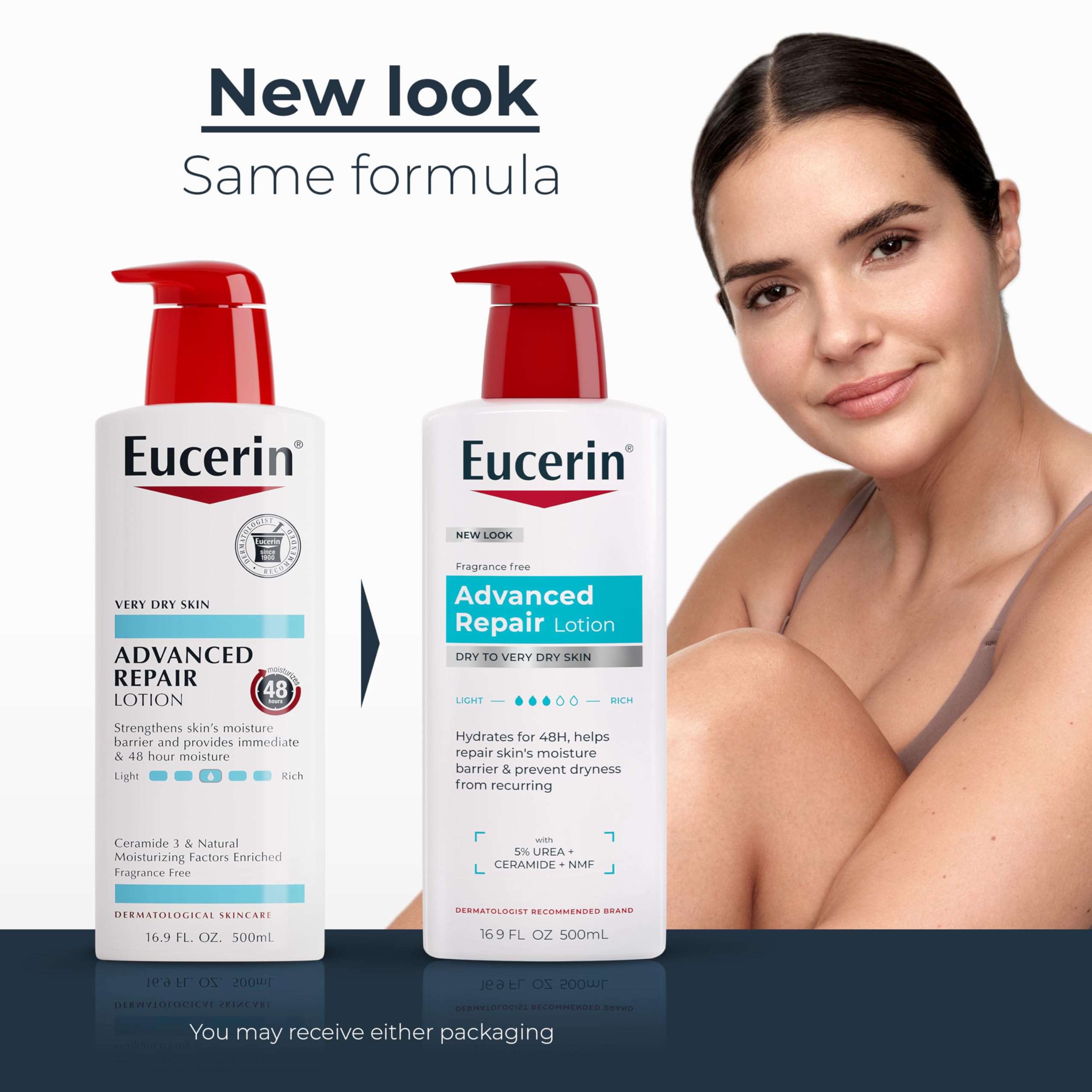 Eucerin fragrance free lotion for dry to very dry skin packaging details