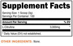 Back label of Bucked Up L-Citrulline powder displaying supplement facts and ingredients