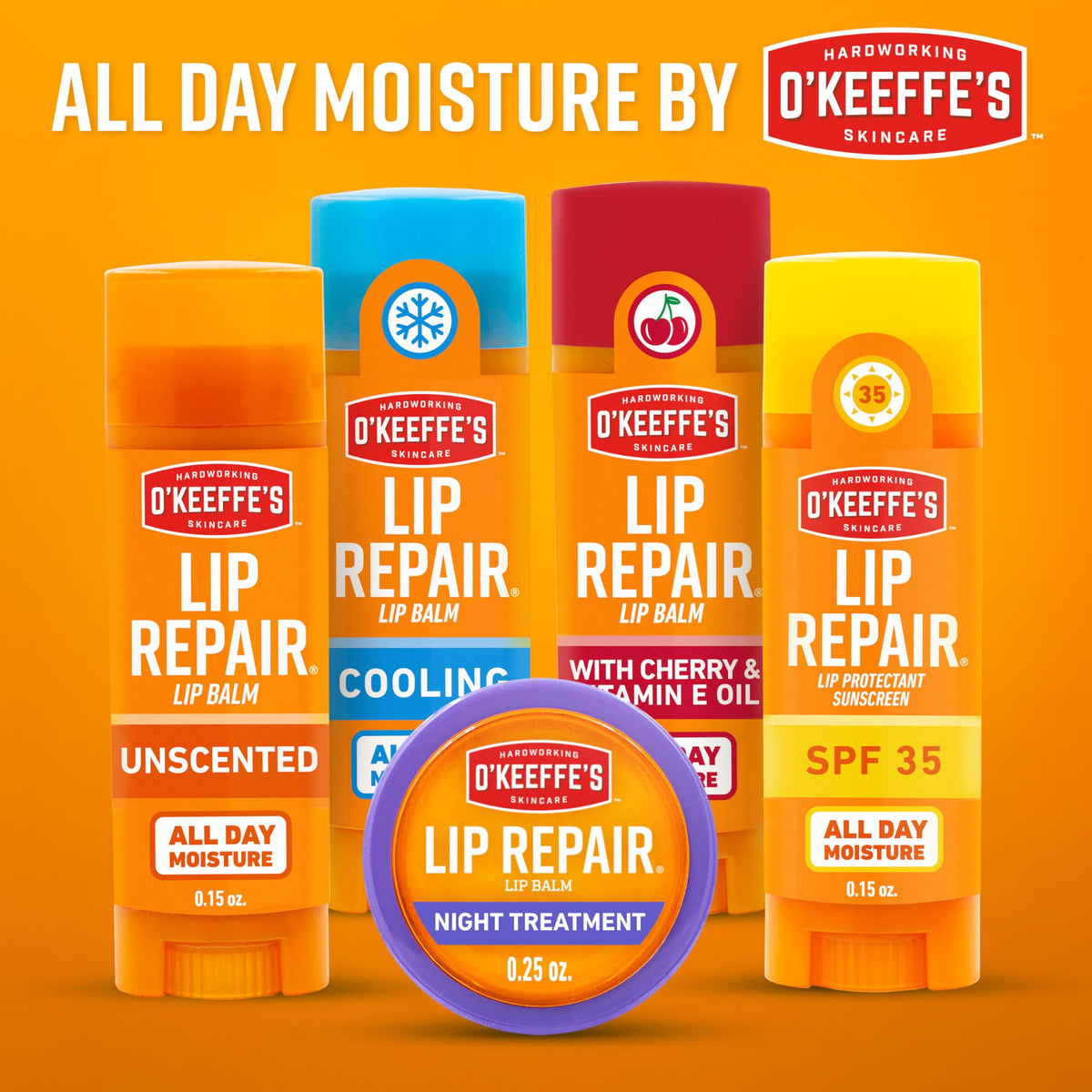 O'Keeffe's Lip Repair Night Treatment close up of container label