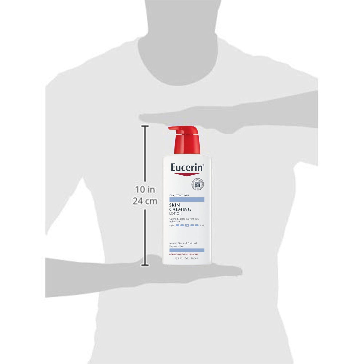 Side perspective of the anti itch moisturizing fluid container for daily routine use.