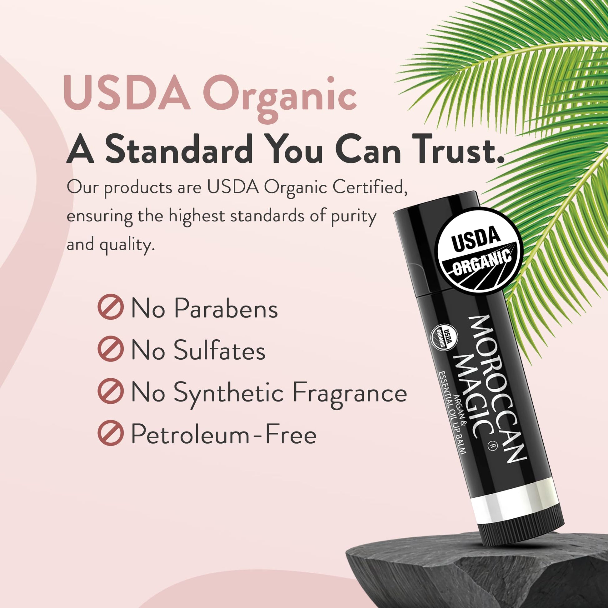 Natural ingredients label on Moroccan Magic lip balm