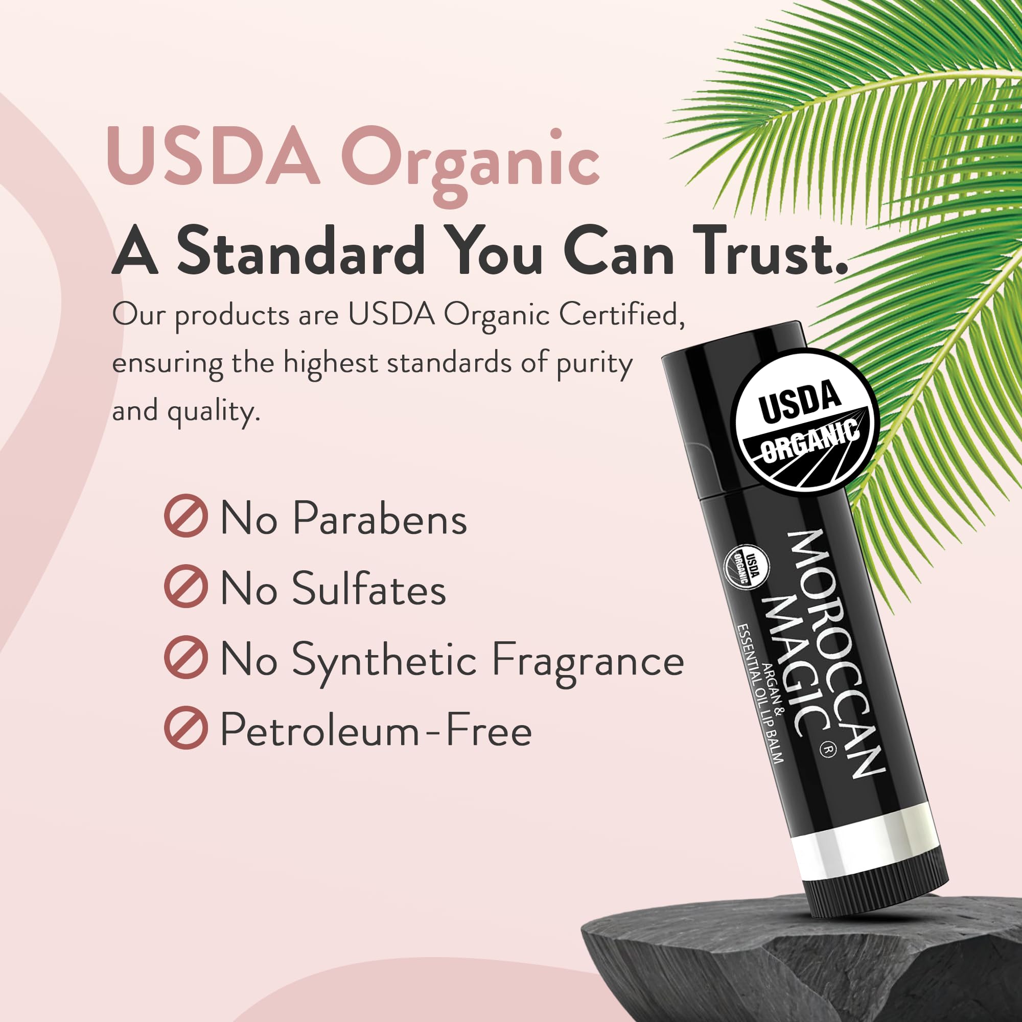 Natural ingredients label on Moroccan Magic lip balm