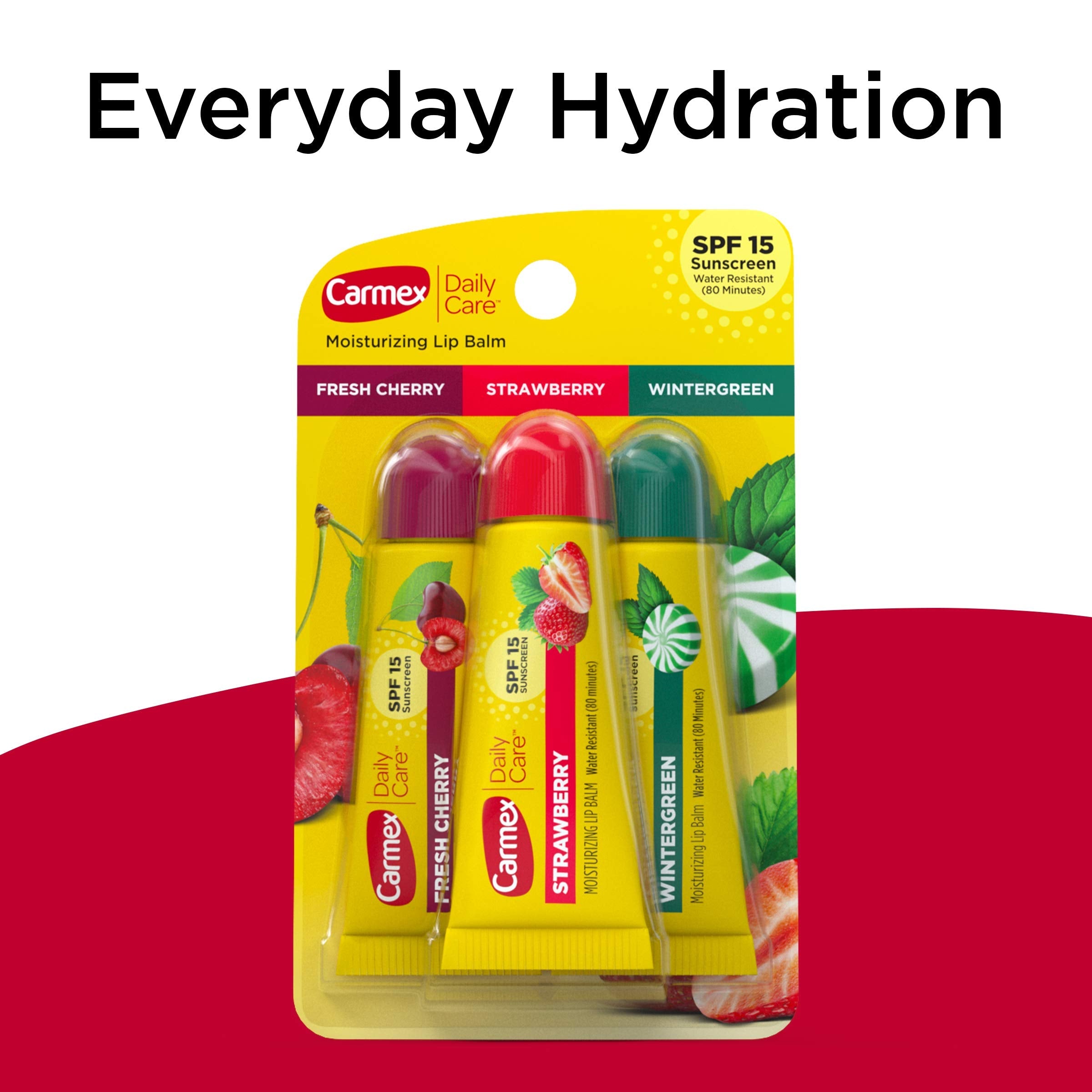 Close up of Carmex moisturizing lip balm tubes