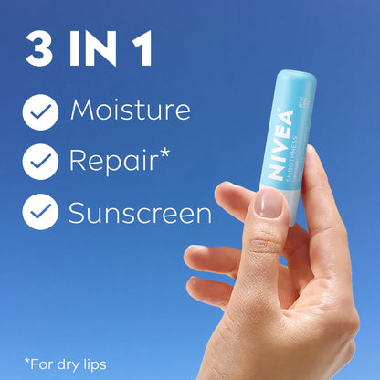Close up of Nivea Smoothness lip balm stick