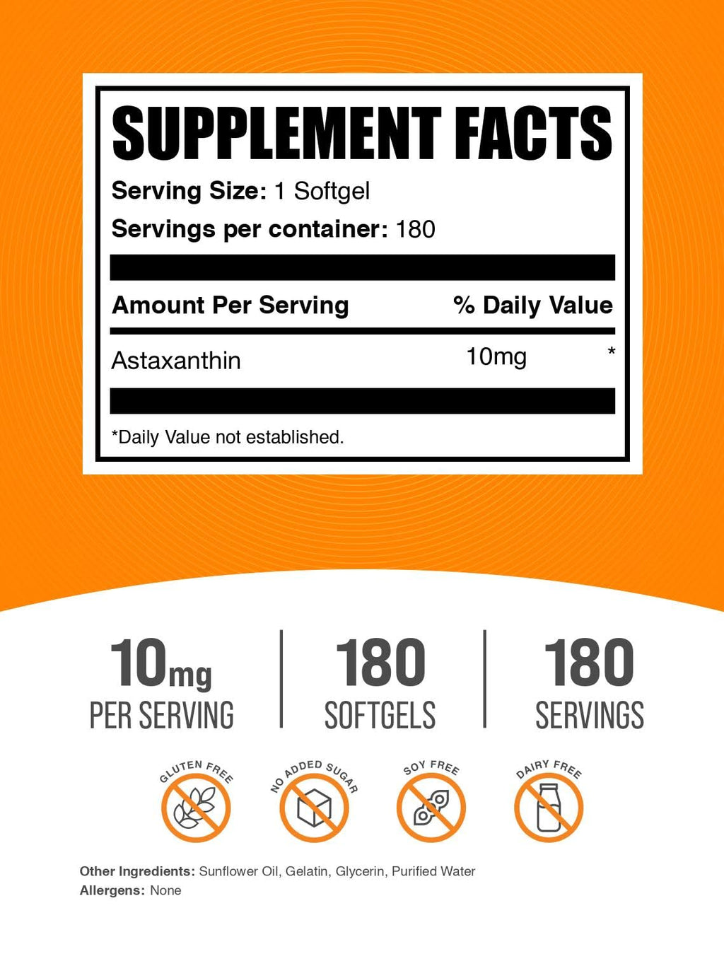 BulkSupplements astaxanthin 12mg dietary supplement bottle label details
