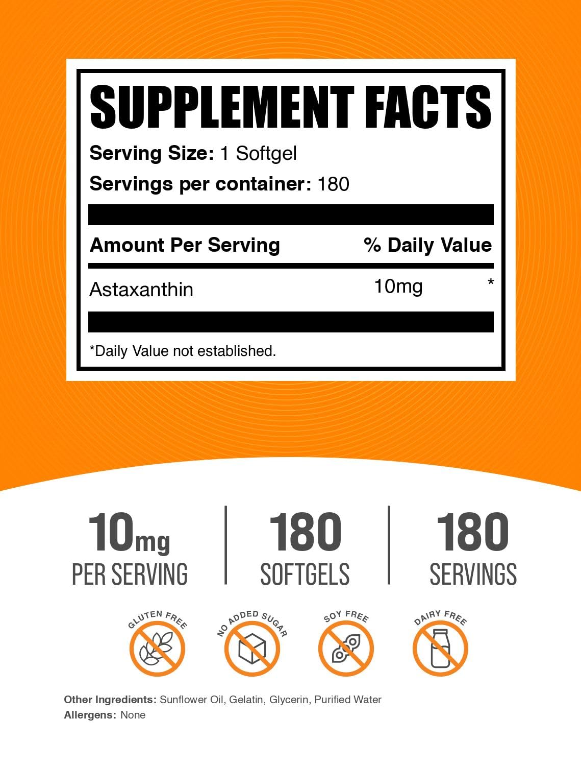 BulkSupplements Astaxanthin dietary supplement packaging highlighting the twelve milligram microalgae source