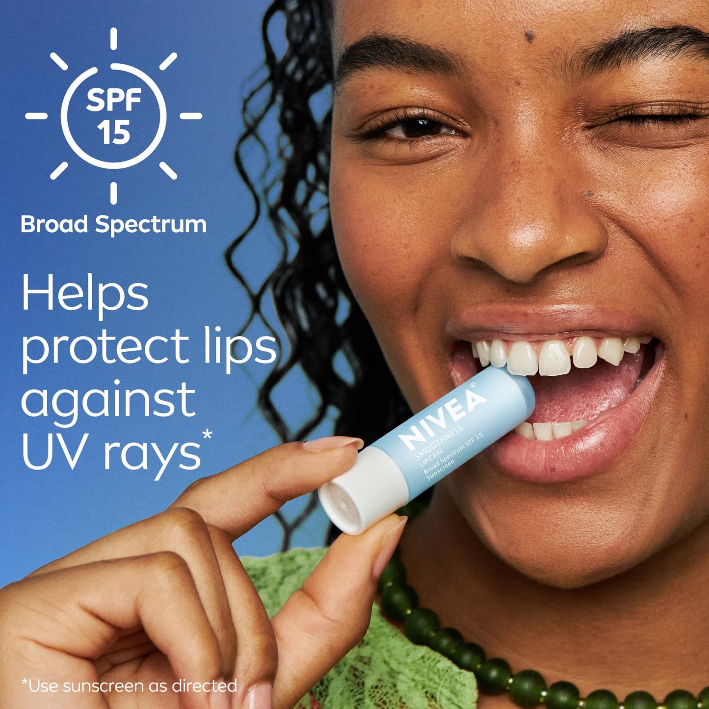 Brand logo and product name on Nivea lip balm